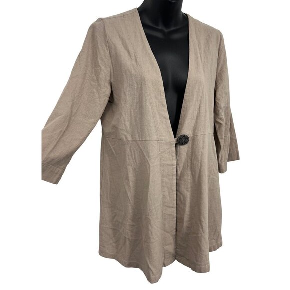 Soft Surroundings Size Small S Tan Open Front Jacket Button Accent Women EUC - Picture 3 of 7